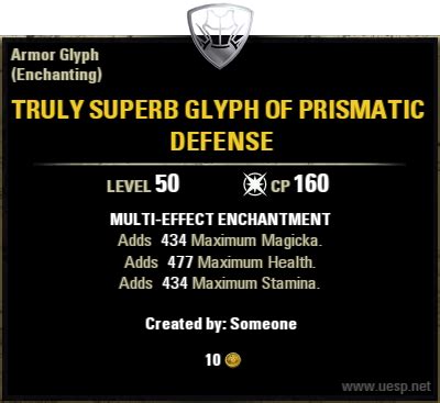 Glyphs of Prismatic Onslaught are created by using a Hakeijo rune and a Subtractive Potency rune. . Truly superb glyph of prismatic defense